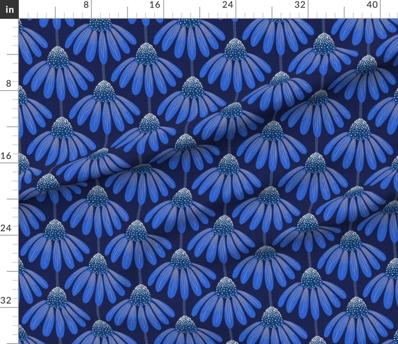 Bold Floral Botanical Coneflower Garden Large Scale Tonal Monochrome Blue Cool Tone Abstract Echinacea Plant Flower Flowering Boho Eclectid Custom Printed Fabric by Spoonflower Various Fabrics by the Yard or Fat Quarter